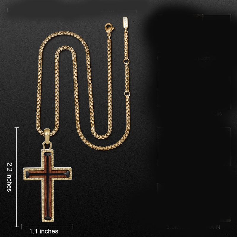 14K Gold Plated Wooden Cross Necklace Jewelry Gift for Him