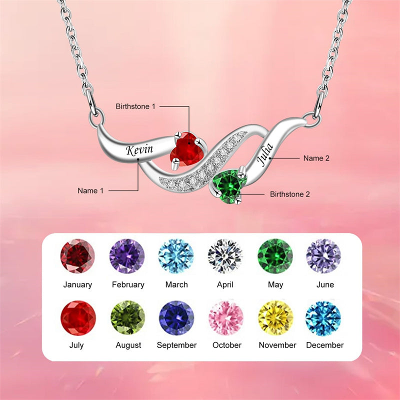 Sterling Silver Personalized Birthstone Name Wave Pendant Family Necklace