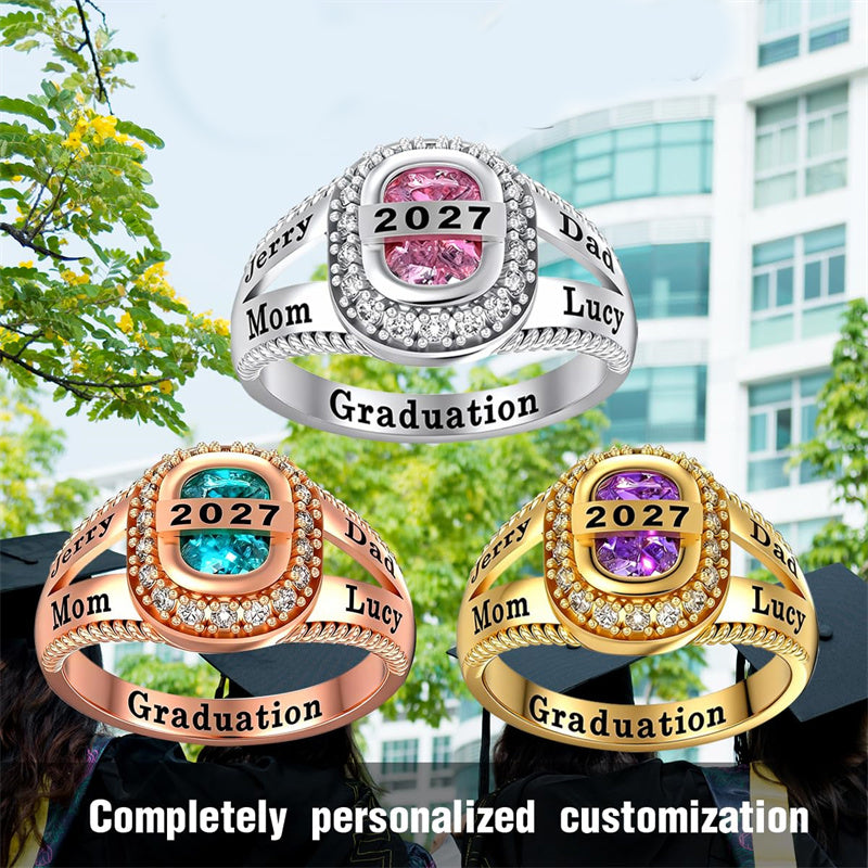 Sterling Silver Customizable Birthstone Engraved High School College Graduation Class Ring