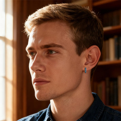 Sterling Silver Cross Celtic Knot Turquoise Hoop Earring for Men