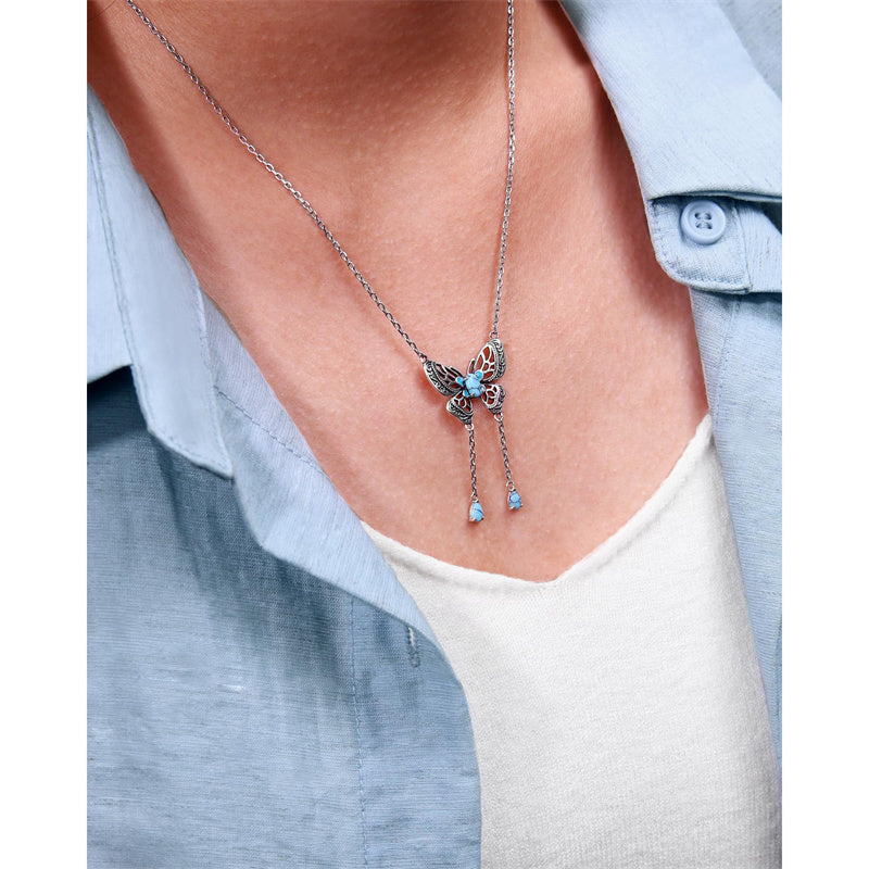 Sterling Silver Turquoise Butterfly Angel Wing Bee Hummingbird Pendant Necklace