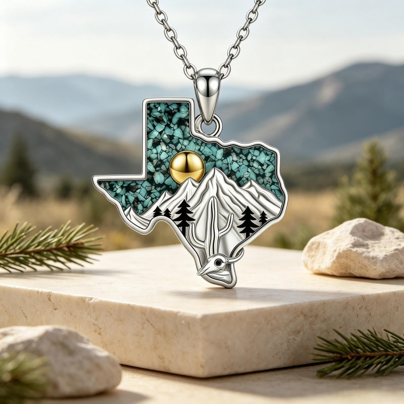 Sterling Silver  Bluebonnets Cow Skull Cowboy Hat Boot Cactus Cowgirl Texas Necklace Texas Necklace