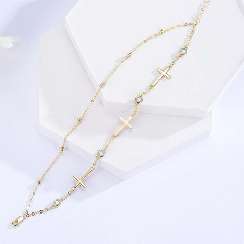 14K Gold Plated  Faith Cross Religious  Double Layered Anklet