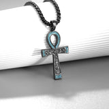 14K Gold Plated Turquoise Malachite Abalone Shell Cross Pendant Necklace for Men