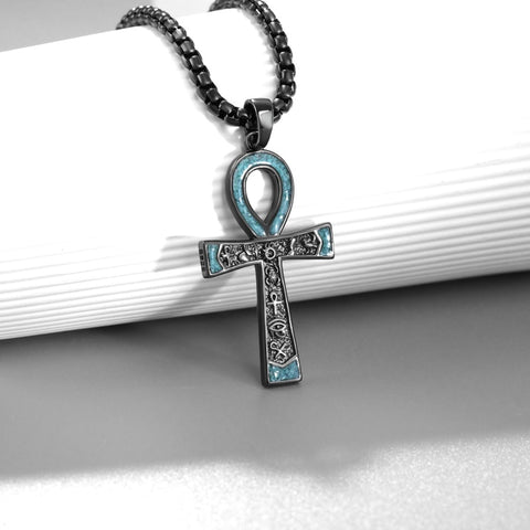 14K Gold Plated Turquoise Malachite Abalone Shell Cross Pendant Necklace for Men