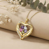 14K Gold Plated Personalized 1-5 Heart Birthstone Names Necklace  for Women