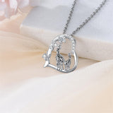 Sterling Silver Cubic Zircon Mother Daughter Mama Bear Giraffe Elephants Otters Penguins Heart Pendant Necklace