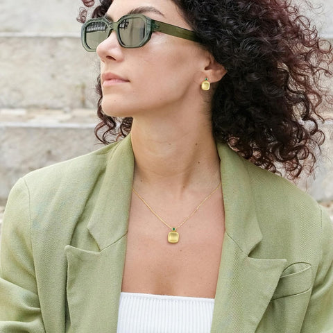 14K Gold Plated Lab-Grown Emerald Pendant Necklaces for Women