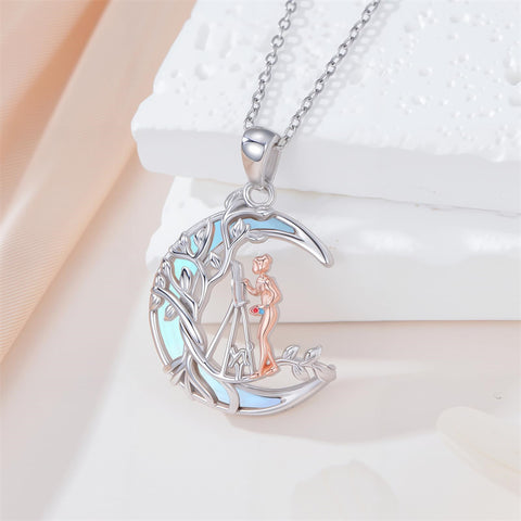 Sterling Silver Moonstone Tree of Life Art Book Pendant Necklace for Book Lover