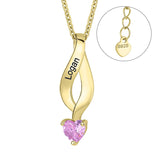 Sterling Silver Personalized  Birthstone Engraved Pendant Necklace for Women