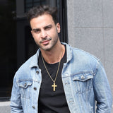 14K Gold Plated Bible Verse Soccer Cross Pendant Necklace for Men