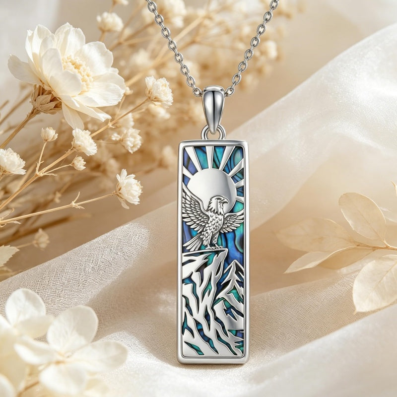 Sterling Silver Abalone Shell Bar Cardinal Bee Butterfly Hummingbird Dragonfly Phoenix Pendant Necklace for Women