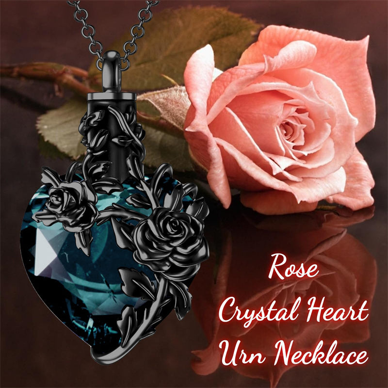 Sterling Silver Heart Crystal Rose Urn Necklaces for Ashes for Women