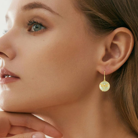 14K Gold Plated Natural Jade  Earrings for Women Good Fortune Jewelry Birthday Mother's Day Gifts