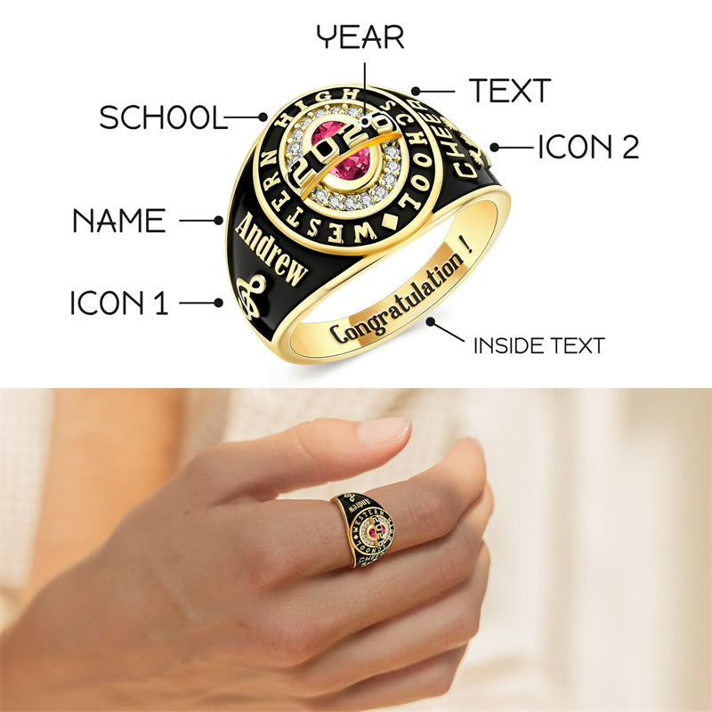 Sterling Silver Personalized 2026 High School College University Graduation Ring