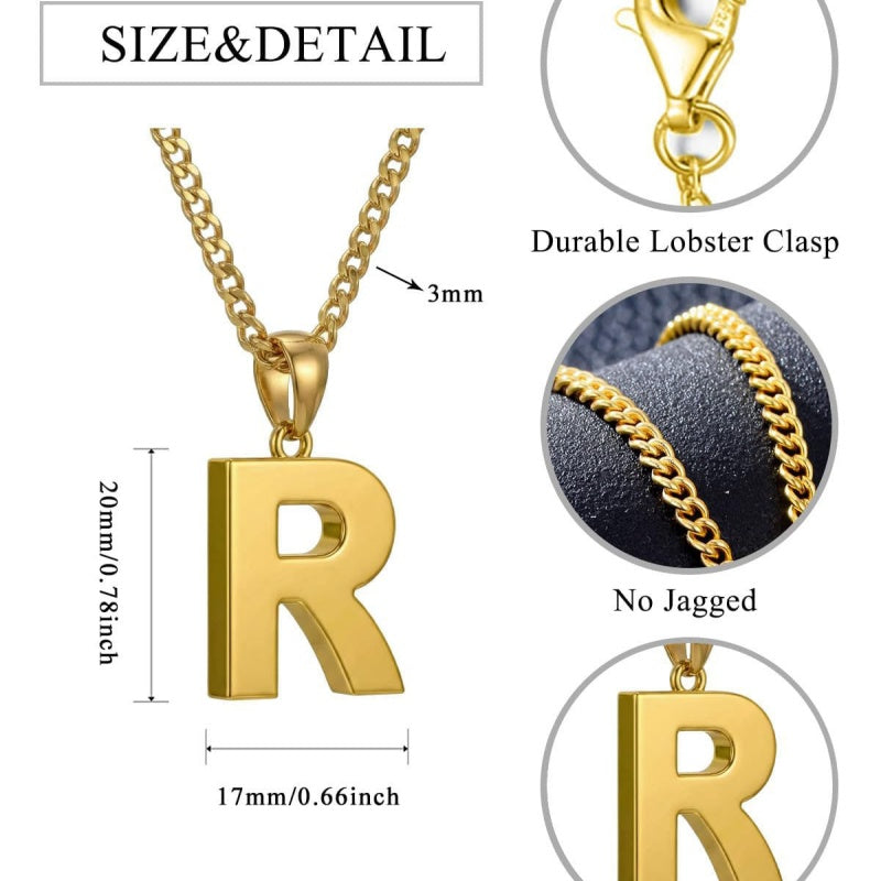 Initial Pendant Necklace 14K Gold Plated with Cuban Chain