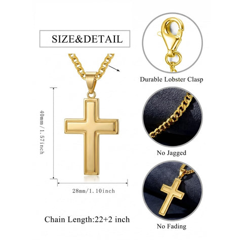 Cross Pendant Necklace for Men 14K Gold Plated Minimalist Christian Jewelry Religious Gift