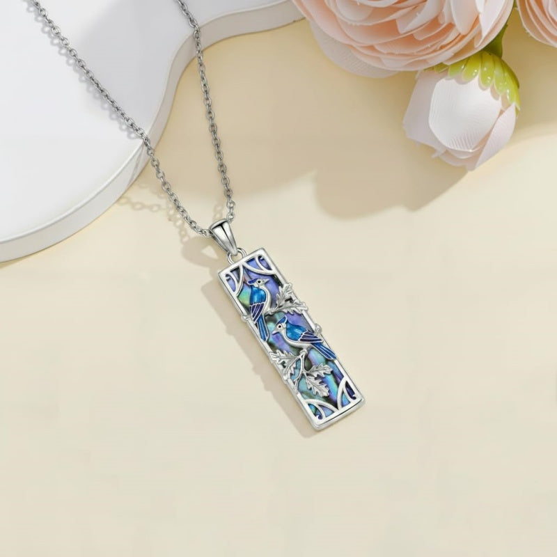 Sterling Silver Abalone Shell Bar Cardinal Bee Butterfly Hummingbird Dragonfly Phoenix Pendant Necklace for Women