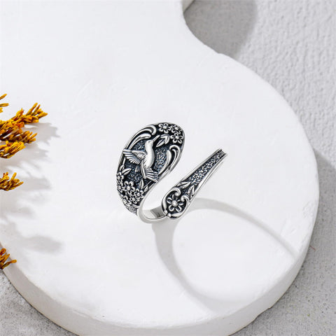 Sterling Silver Oxidized Dragonfly Butterfly Hummingbird Sea Turtle Anchor Cross Tree of Life Sunflower Spoon Ring