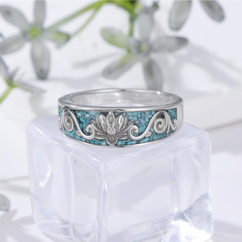 Sterling Silver Turquoise Butterfly Lotus Pet Paw Ring for Women