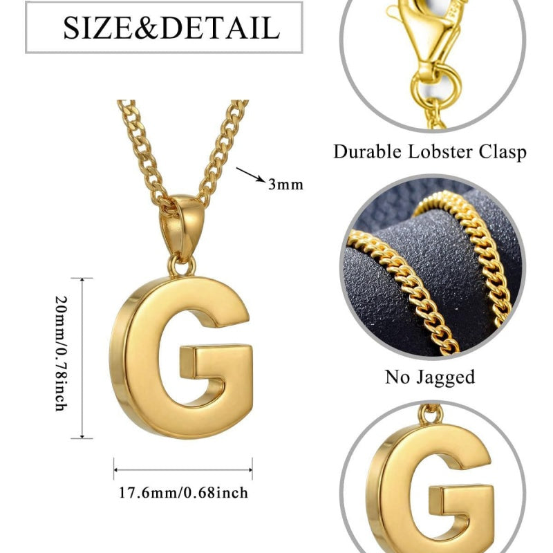 Initial Pendant Necklace 14K Gold Plated with Cuban Chain