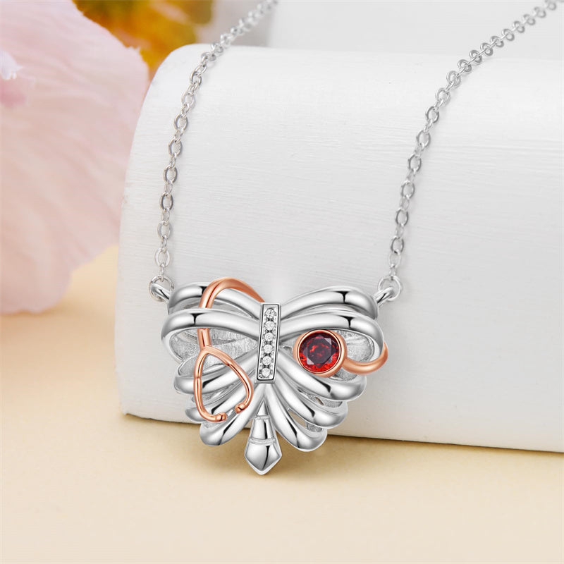 Sterling Silver Heart Rib Cage&Doctor Nurse  Stethoscope Medicine Themed Pendant Necklace