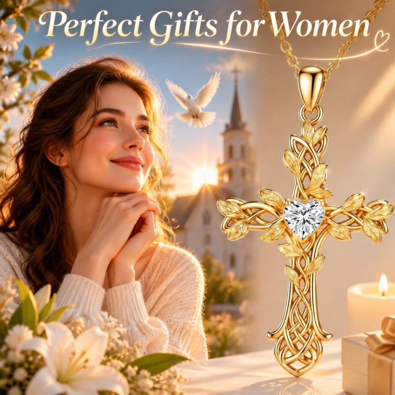 14K Gold Plated Cross Necklace for Women
