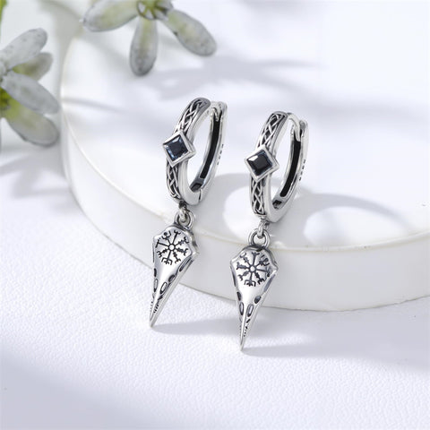 Sterling Silver Viking Raven Stud Dangle Earrings