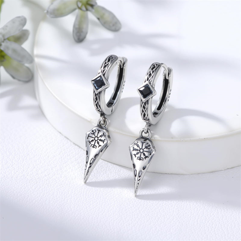 Sterling Silver Viking Raven Stud Dangle Earrings