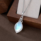 Sterling Silver Teardrop Moonstone Turquoise White Opal  Celtic Knot Pendant Necklace for Women