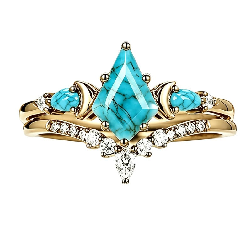 Sterling Silver Personalized Engraved 1-3CT Turquoise Engagement  Wedding Promise Ring Set for Her