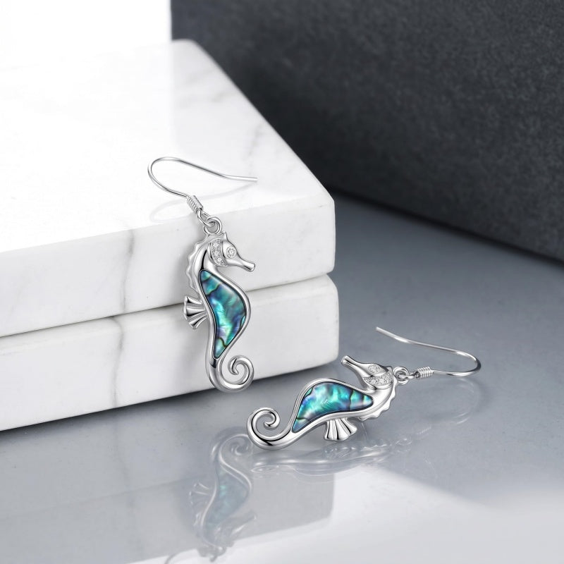 Sterling Silver Abalone Shell Hummingbird Owl Sea Turtle Cat Frog Horse Seahorse Dangle Earrings  Gifts for Christmas