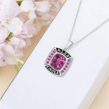 Sterling Silver Personalized Birthstone Engraved Class Pendant Necklace