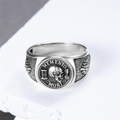 Sterling Silver Gothic Skull  Momento Mori Memento Mori Signet Ring
