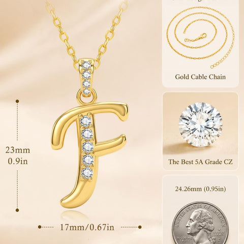 Cubic Zircon 14K Gold Plated Initial Letter A-Z Pendant Necklace