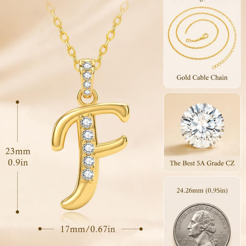 Cubic Zircon 14K Gold Plated Initial Letter A-Z Pendant Necklace