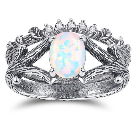 Sterling Silver Moss Agate Moonstone Branch Engagement Wedding Promise Ring  for Her