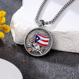 Sterling Silver Frog Flag Puerto Rico Pendant Necklace