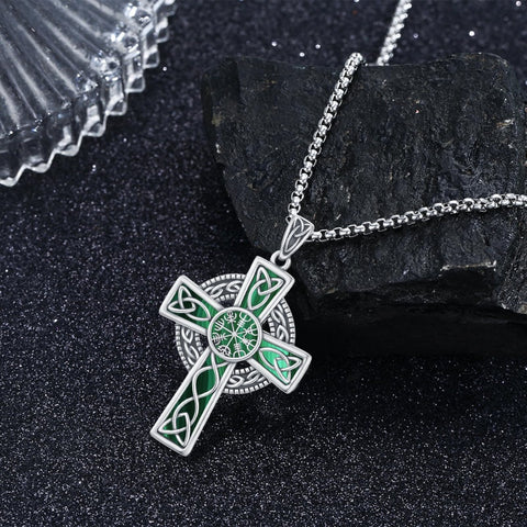 14K Gold Plated Celtic Vikin Cross Pendant Necklace Irish Jewelry Religious Protective Gift