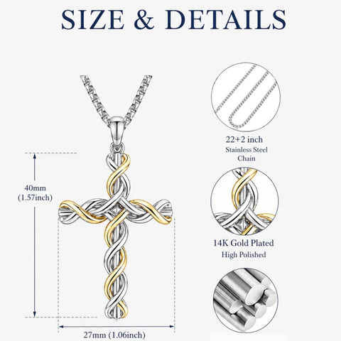 14K Gold Plated Two Tone Cross Pendant Necklace Christian Jewelry Religious Gift