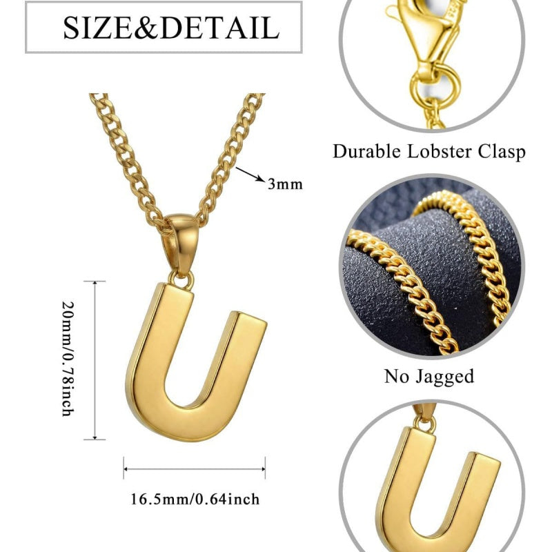 Initial Pendant Necklace 14K Gold Plated with Cuban Chain