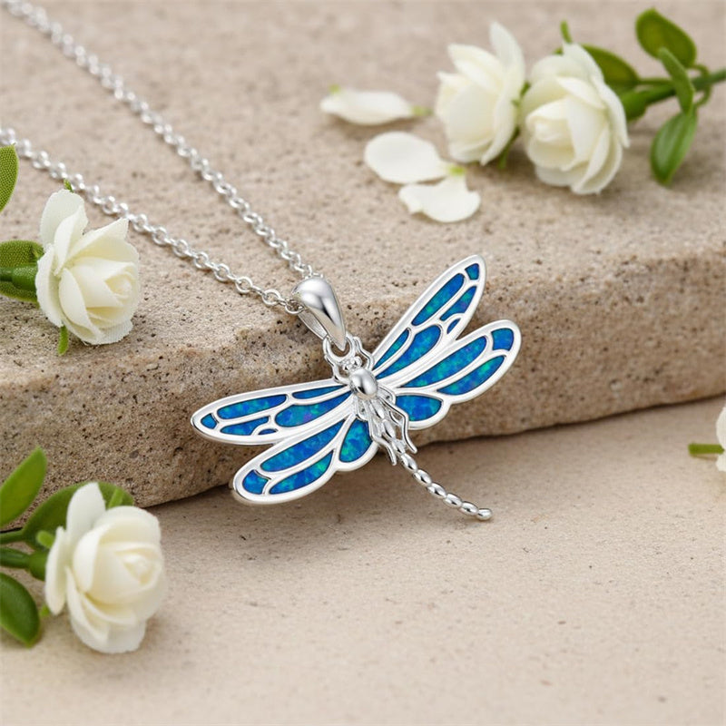 Sterling Silver Blue Dragonfly Pendant Necklace