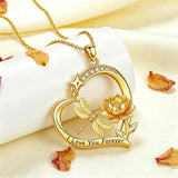 10K 14K 18K  Gold Cubic Zirconia Heart Shaped Bee Butterfly Dragonfly  Necklace Engraved with  I Love Your Forever
