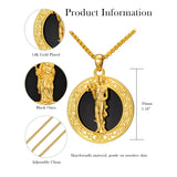14K Gold Plated Black Onyx Patron Saint Medal Religious Amulet Pendant Necklace for Men