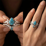 Sterling Silver Personalized Engraved 1-3CT Turquoise Engagement  Wedding Promise Ring Set for Her
