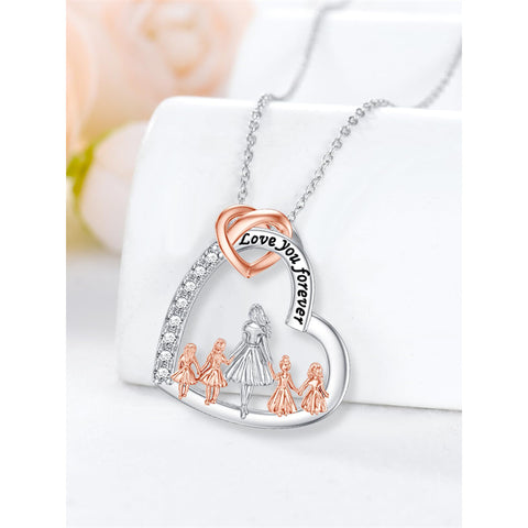 Sterling Silver Mother and 2/3/4 Daughter Heart Pendant Necklace Engraved with Love You Forever