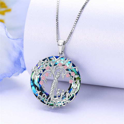 Sterling Silver Crystal Tree of Life Family Pendant Necklace for 1 to 5 Children