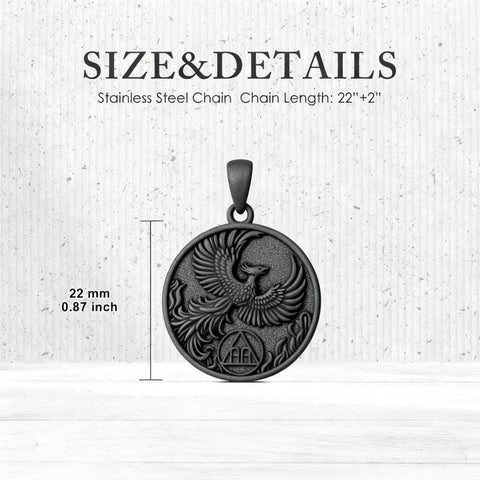 Sterling Silver Phoenix Rising Pendant Necklace NA/AA Sobriety Jewelry