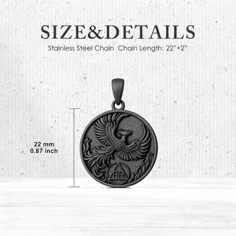 Sterling Silver Phoenix Rising Pendant Necklace NA/AA Sobriety Jewelry
