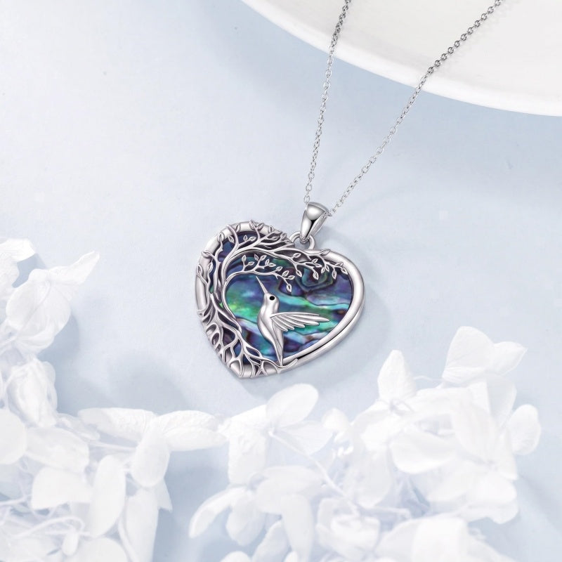 Sterling Silver Tree of Life Heart Shaped Horse Cat Dragonfly Butterfly Hummingbird Pendant Necklace